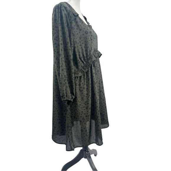 Bobaeu olive green long sleeve hi low dress size large - Picture 2 of 12